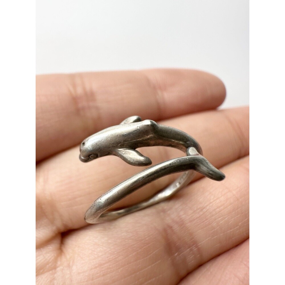 Vintage Sterling Silver Dolphin Ring Size 6 Adjustable